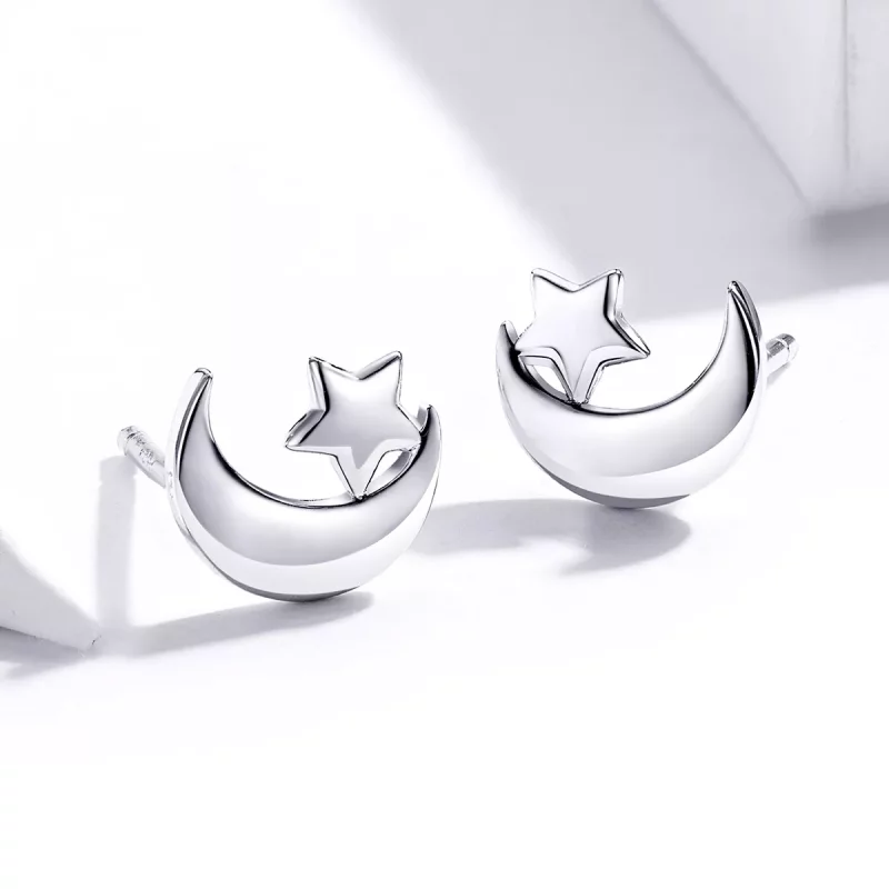 (imagen para) Estos aretes de botón de estilo Pandora tienen forma de luna y estrellas - SCE72 - Ver 2