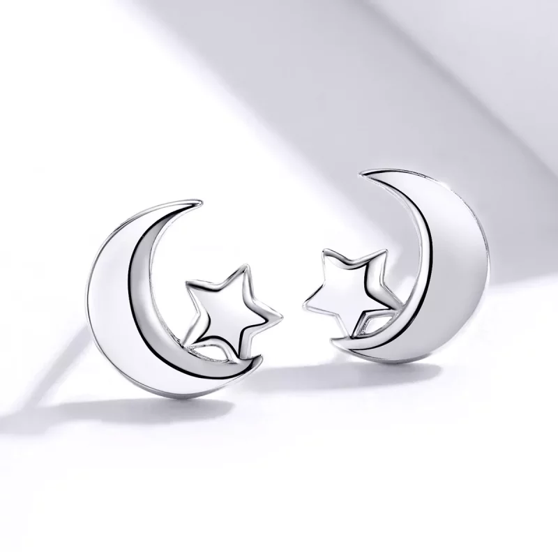 (imagen para) Estos aretes de botón de estilo Pandora tienen forma de luna y estrellas - SCE72 - Ver 3