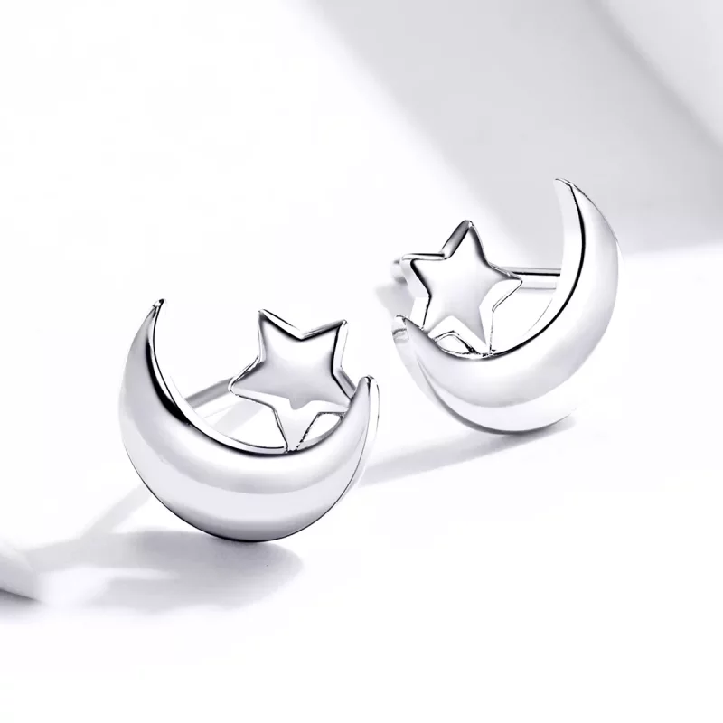(imagen para) Estos aretes de botón de estilo Pandora tienen forma de luna y estrellas - SCE72 - Ver 4
