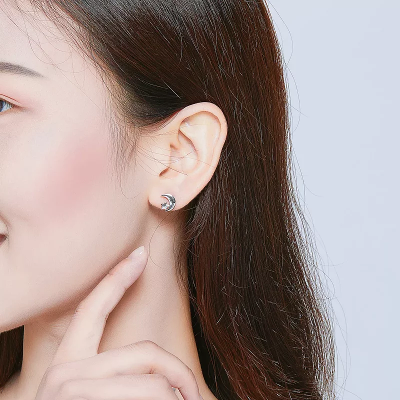 (imagen para) Estos aretes de botón de estilo Pandora tienen forma de luna y estrellas - SCE72 - Ver 7
