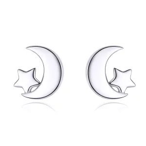 Estos aretes de botón de estilo Pandora tienen forma de luna y estrellas - SCE726 (imagen para) Estos aretes de botón de estilo Pandora tienen forma de luna y estrellas - SCE726