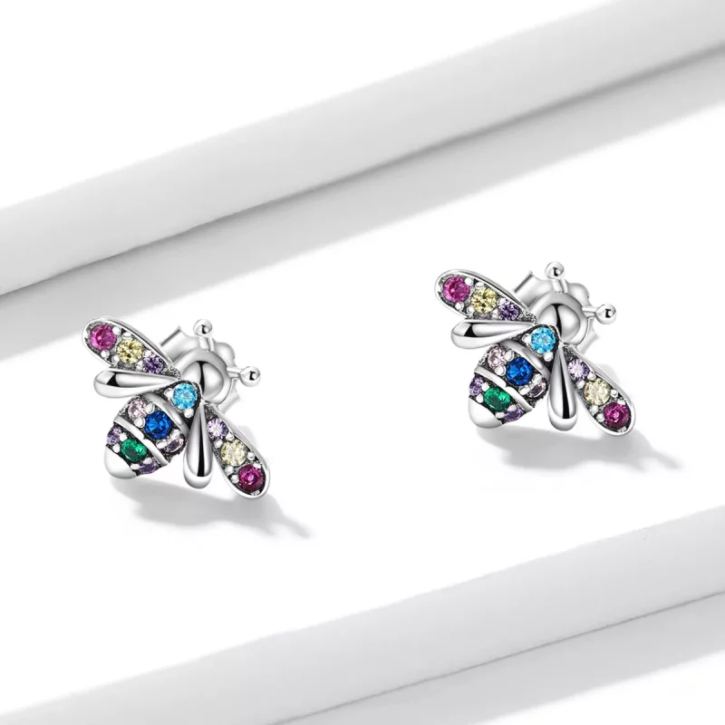 (imagen para) Estos aretes de botón estilo Pandora con abejas coloridas - BSE559 - Ver 2