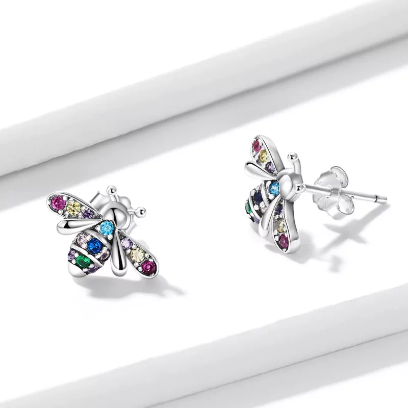 (imagen para) Estos aretes de botón estilo Pandora con abejas coloridas - BSE559 - Ver 3
