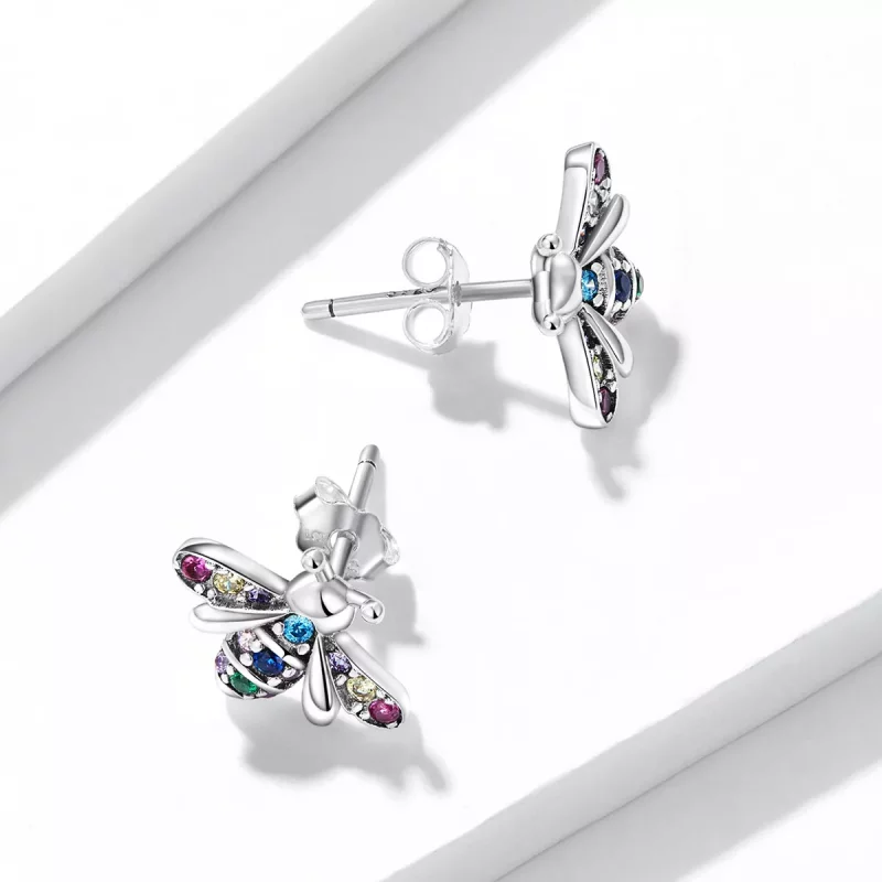 (imagen para) Estos aretes de botón estilo Pandora con abejas coloridas - BSE559 - Ver 4