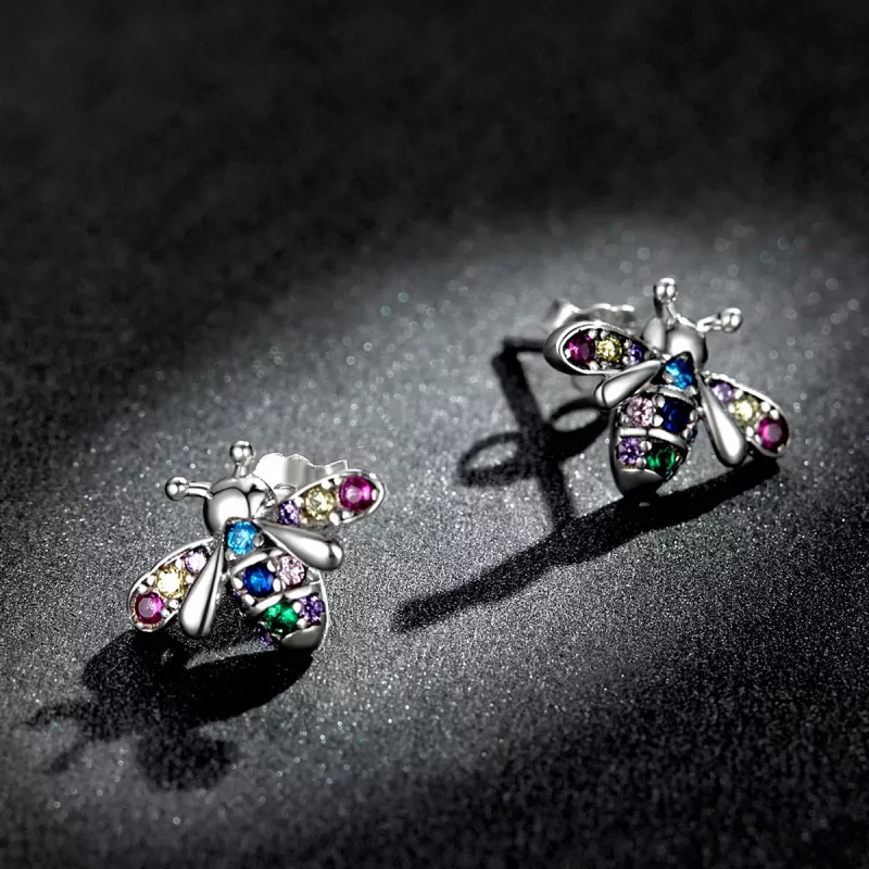 (imagen para) Estos aretes de botón estilo Pandora con abejas coloridas - BSE559 - Ver 5
