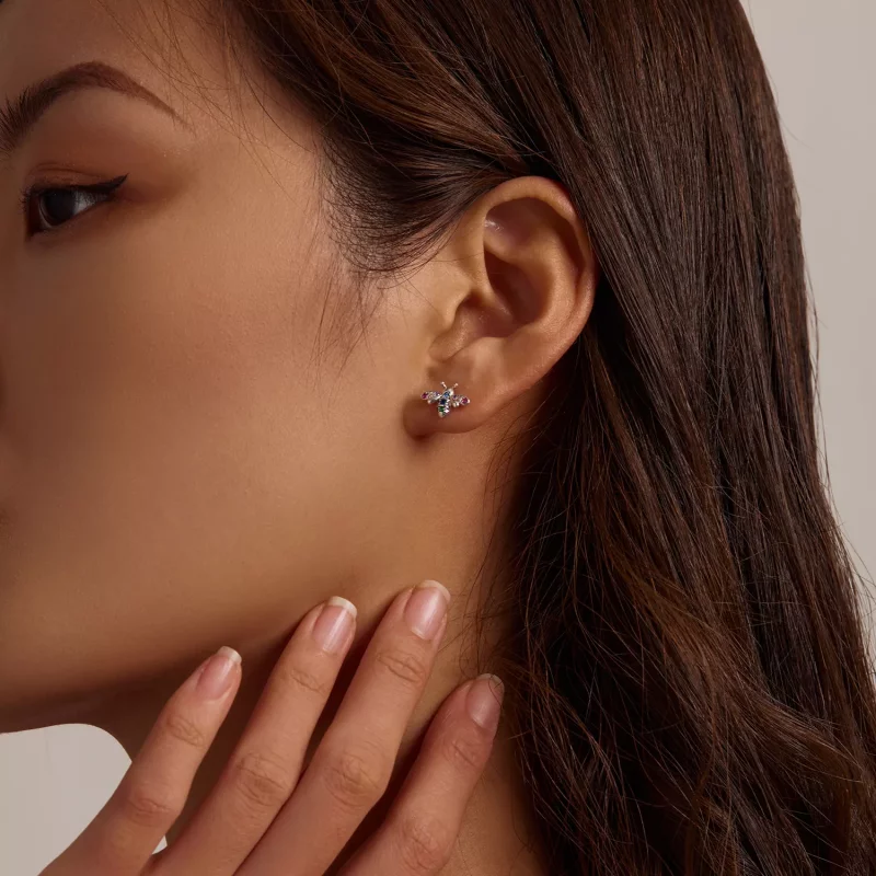 (imagen para) Estos aretes de botón estilo Pandora con abejas coloridas - BSE559 - Ver 7