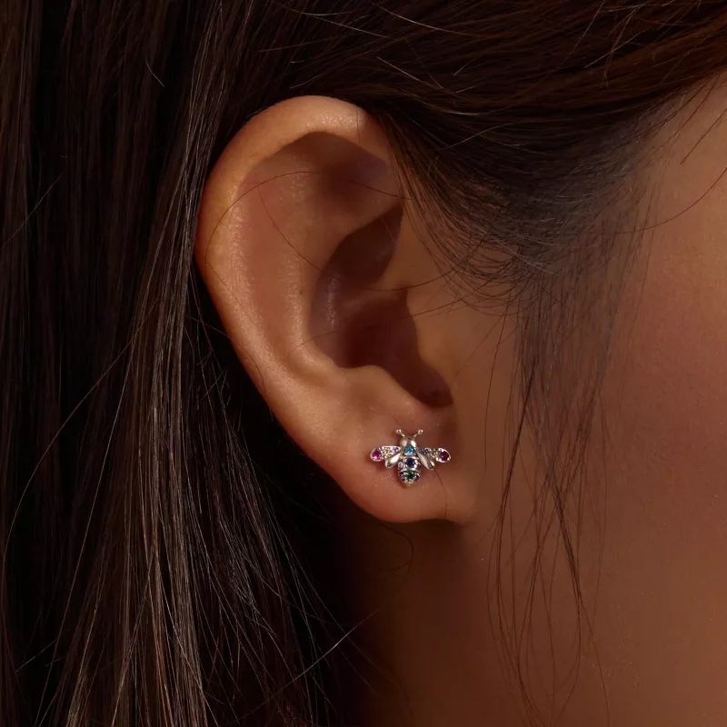 (imagen para) Estos aretes de botón estilo Pandora con abejas coloridas - BSE559 - Ver 8