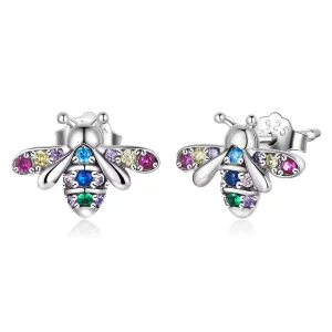 (imagen para) Estos aretes de botón estilo Pandora con abejas coloridas - BSE559