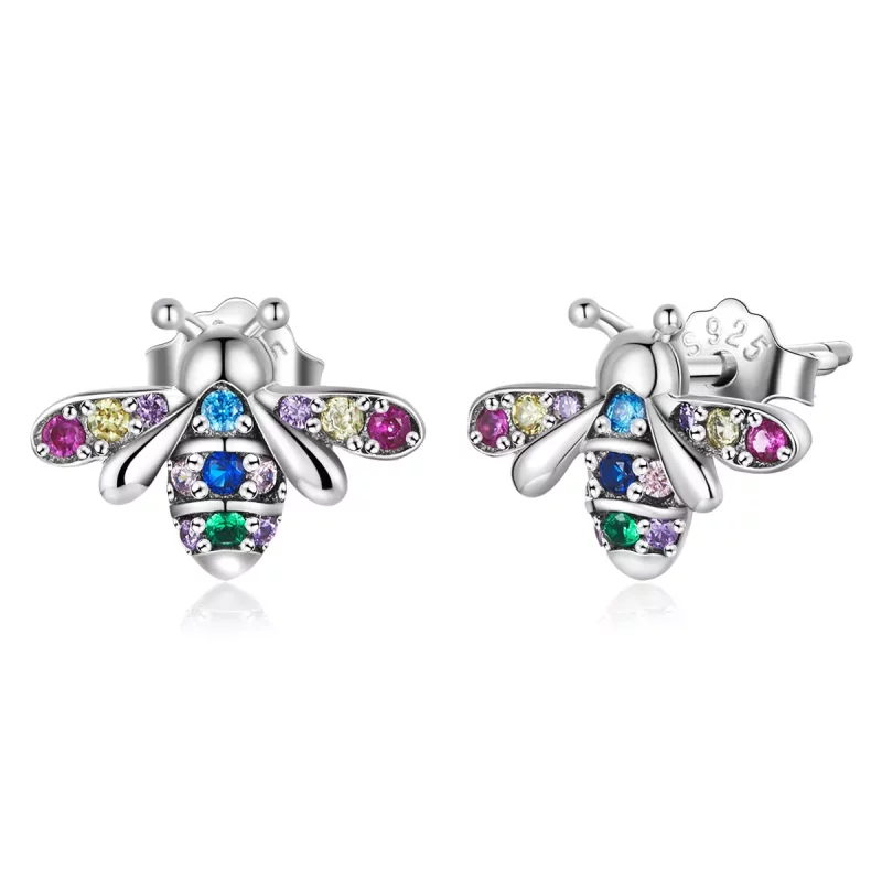 (imagen para) Estos aretes de botón estilo Pandora con abejas coloridas - BSE559