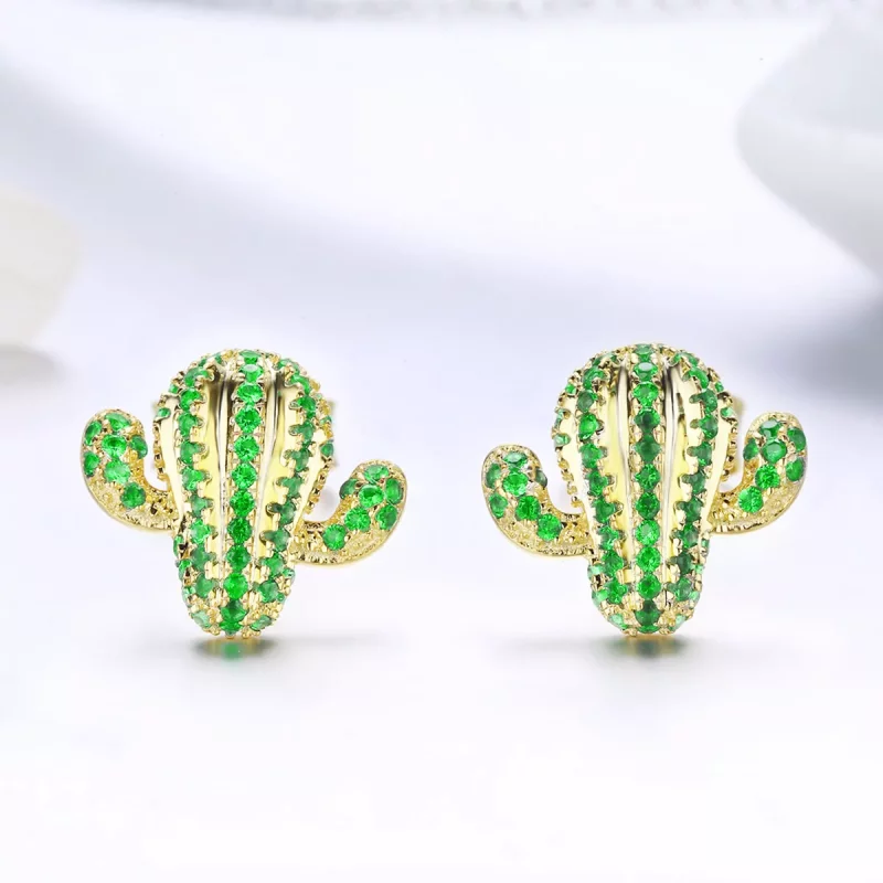 (imagen para) Estos aretes de botón estilo Pandora con diseño de cactus - BSE013 - Ver 2