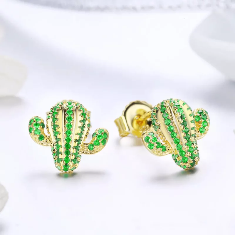 (imagen para) Estos aretes de botón estilo Pandora con diseño de cactus - BSE013 - Ver 3