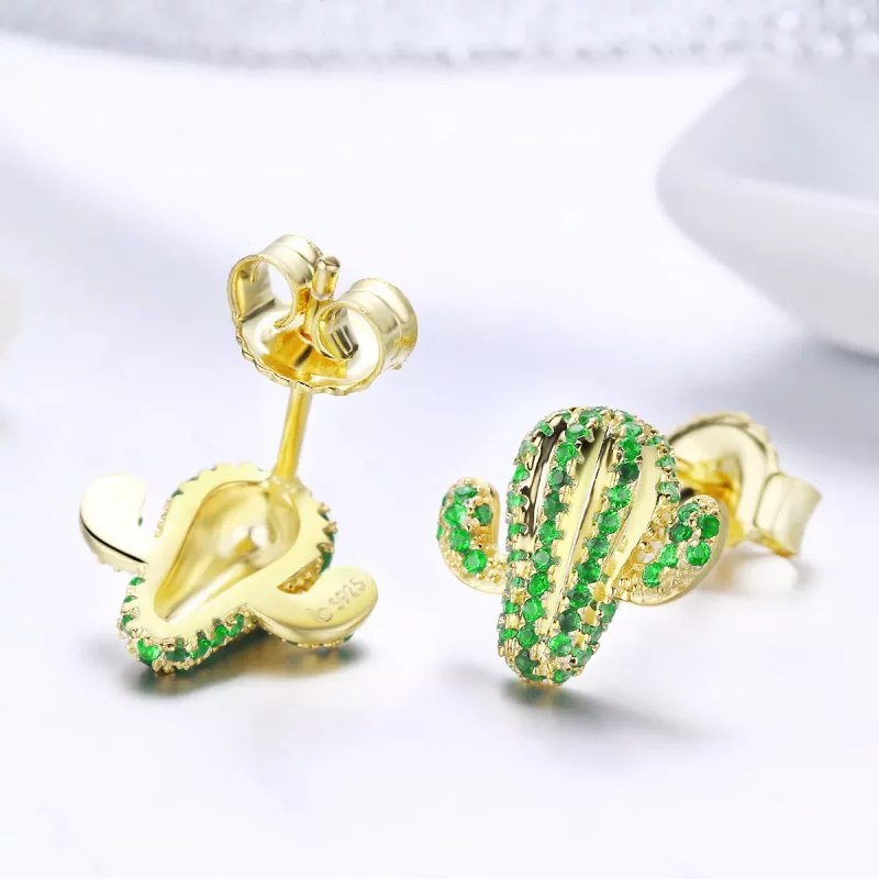 (imagen para) Estos aretes de botón estilo Pandora con diseño de cactus - BSE013 - Ver 4