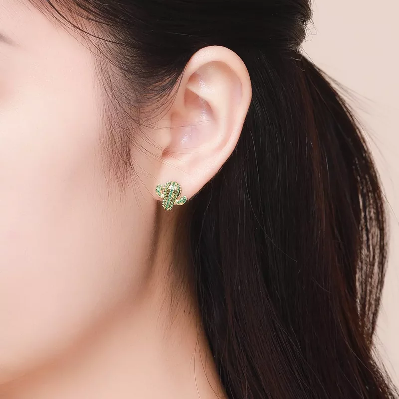 (imagen para) Estos aretes de botón estilo Pandora con diseño de cactus - BSE013 - Ver 5