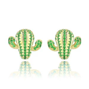 Estos aretes de botón estilo Pandora con diseño de cactus - BSE013 (imagen para) Estos aretes de botón estilo Pandora con diseño de cactus - BSE013