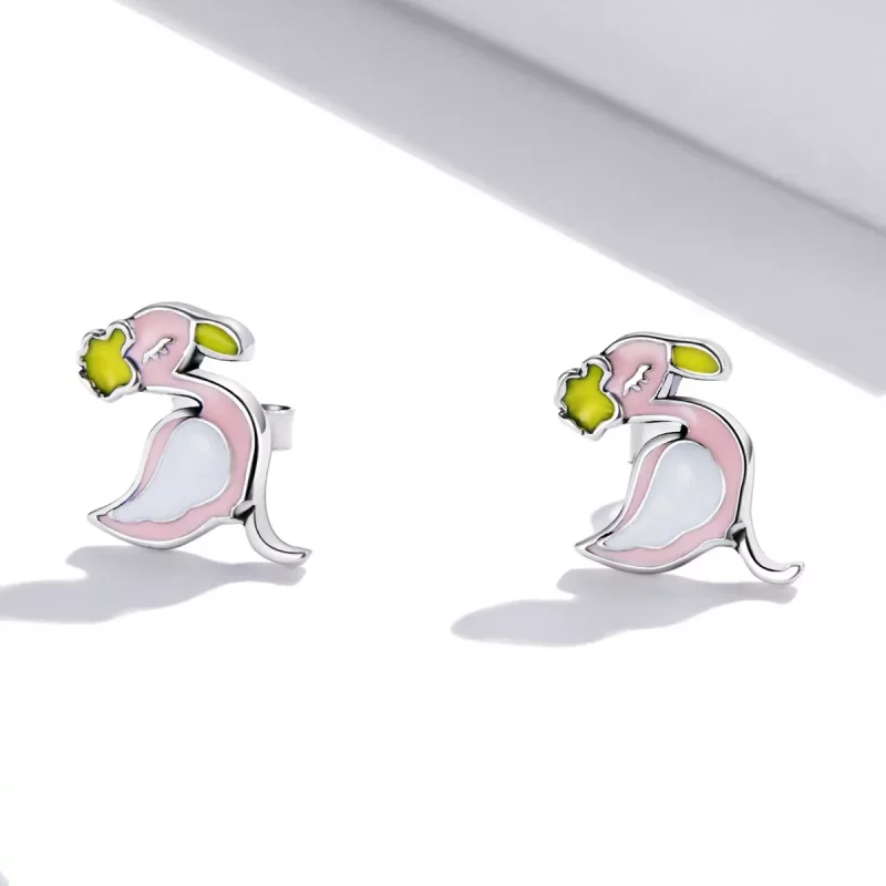 (imagen para) Estos aretes de botón estilo Pandora con flamencos rosados - SCE1276 - Ver 2