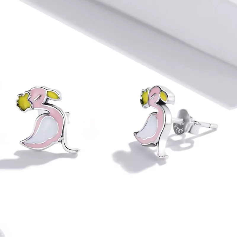 (imagen para) Estos aretes de botón estilo Pandora con flamencos rosados - SCE1276 - Ver 4