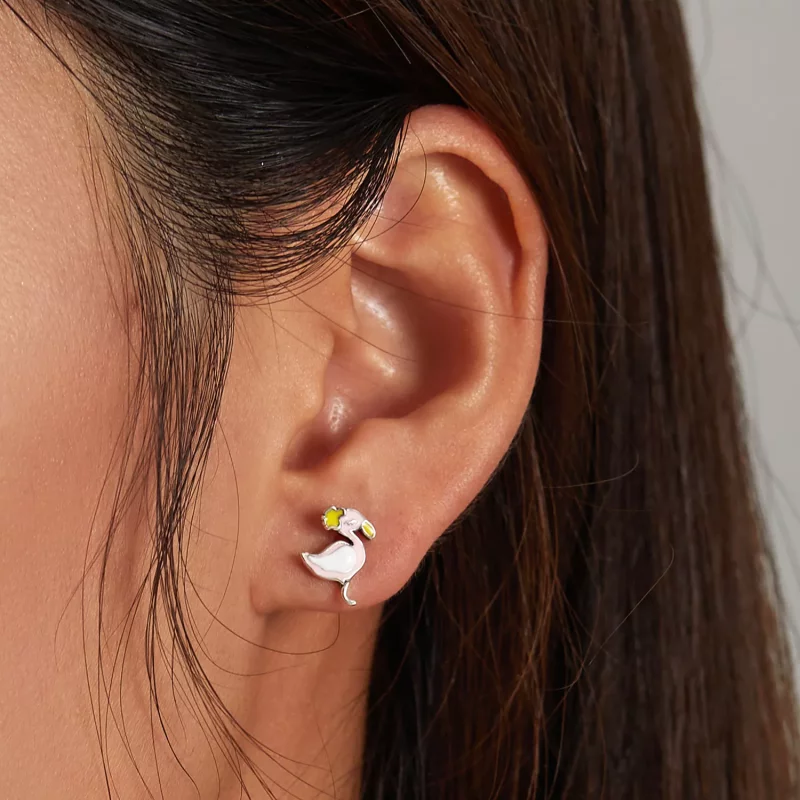 (imagen para) Estos aretes de botón estilo Pandora con flamencos rosados - SCE1276 - Ver 5