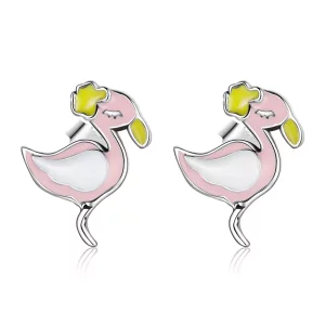 Estos aretes de botón estilo Pandora con flamencos rosados - SCE1276 (imagen para) Estos aretes de botón estilo Pandora con flamencos rosados - SCE1276