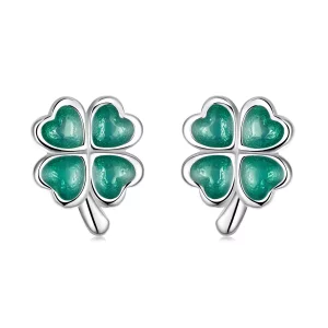 (imagen para) Estos aretes de botón estilo Pandora con trébol de cuatro hojas - SCE1346
