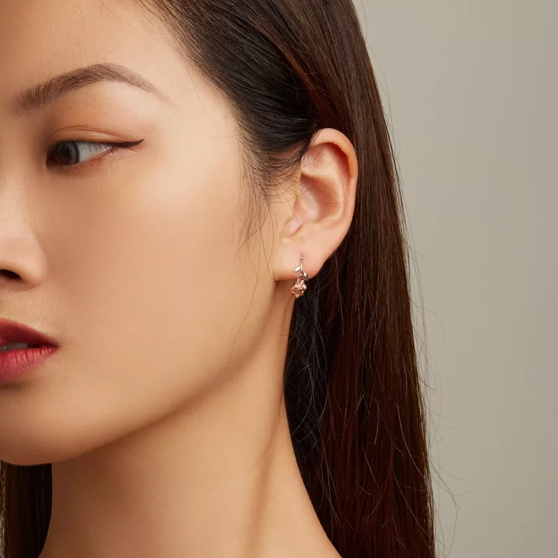 (imagen para) Estos aretes de botón estilo Pandora en tono rosa - BSE682 - Ver 6
