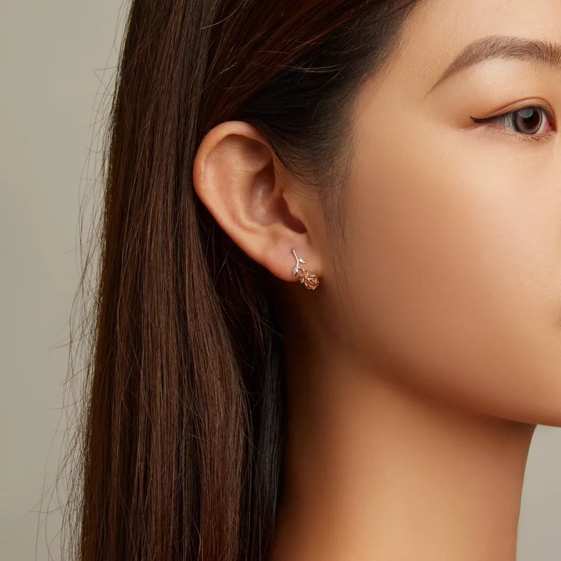 (imagen para) Estos aretes de botón estilo Pandora en tono rosa - BSE682 - Ver 7