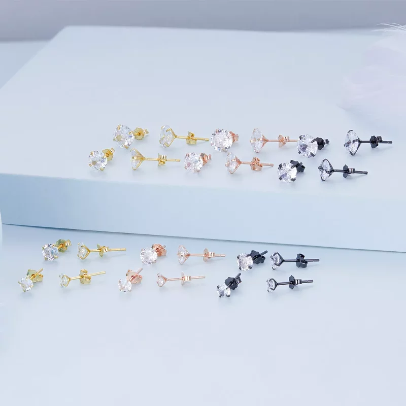 (imagen para) Estos aretes de estilo Pandora con cuatro garras y circonitas - BSE166 - Ver 3