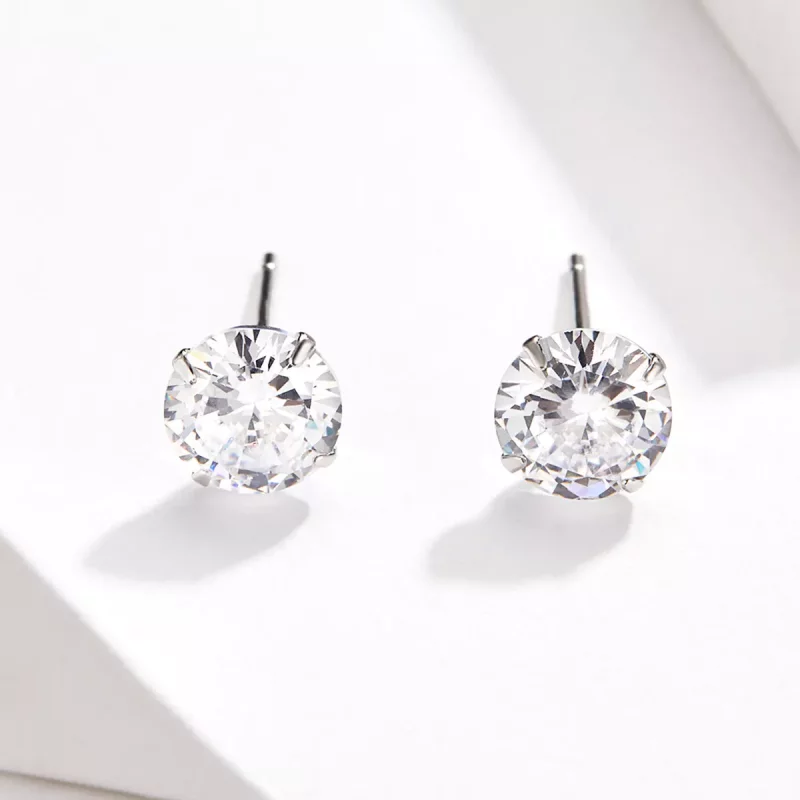 (imagen para) Estos aretes de estilo Pandora con cuatro garras y circonitas - BSE166 - Ver 2