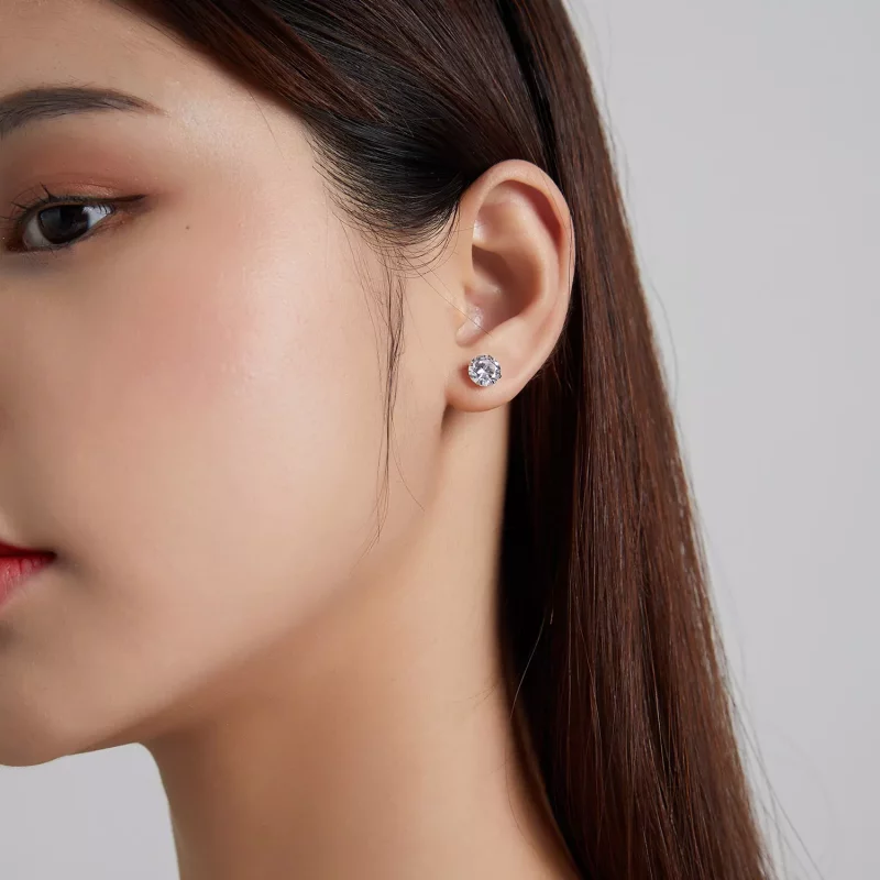 (imagen para) Estos aretes de estilo Pandora con cuatro garras y circonitas - BSE166 - Ver 6
