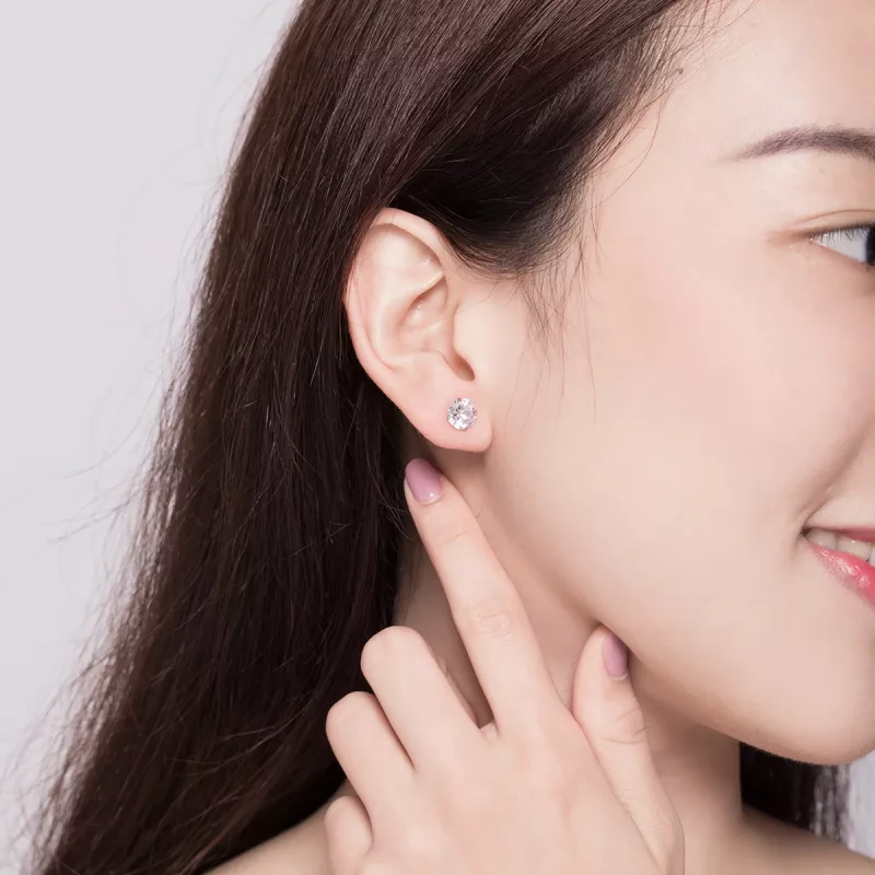 (imagen para) Estos aretes de estilo Pandora con cuatro garras y circonitas - BSE166 - Ver 8
