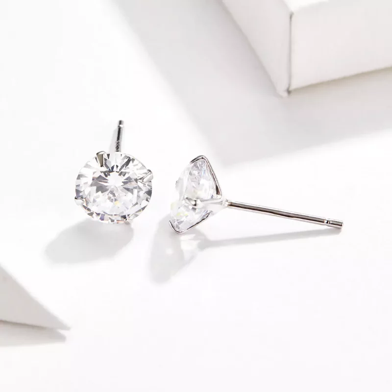 (imagen para) Estos aretes de estilo Pandora con cuatro garras y circonitas - BSE166 - Ver 9
