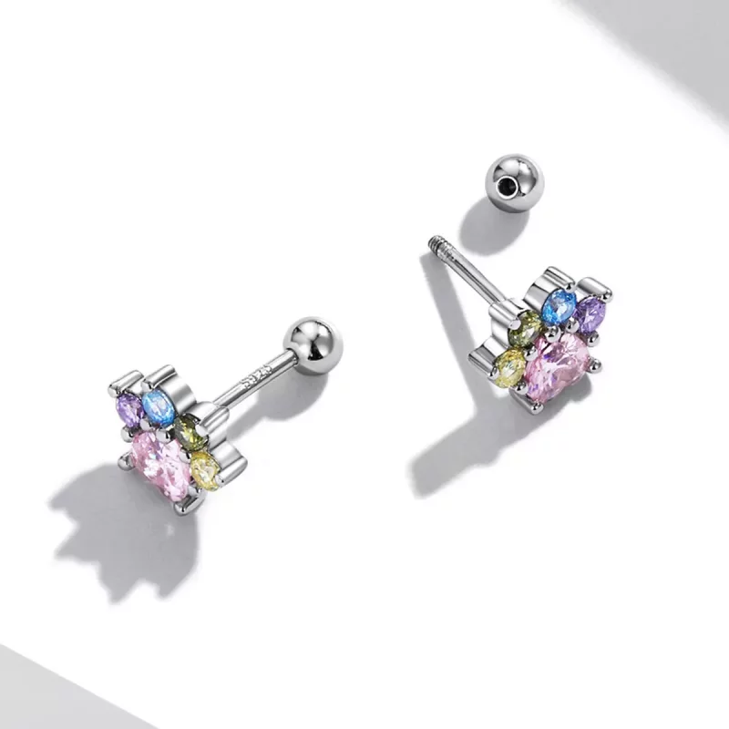 (imagen para) Estos aretes de garra lindos estilo Pandora con circonitas coloridas - SCE1334 - Ver 4