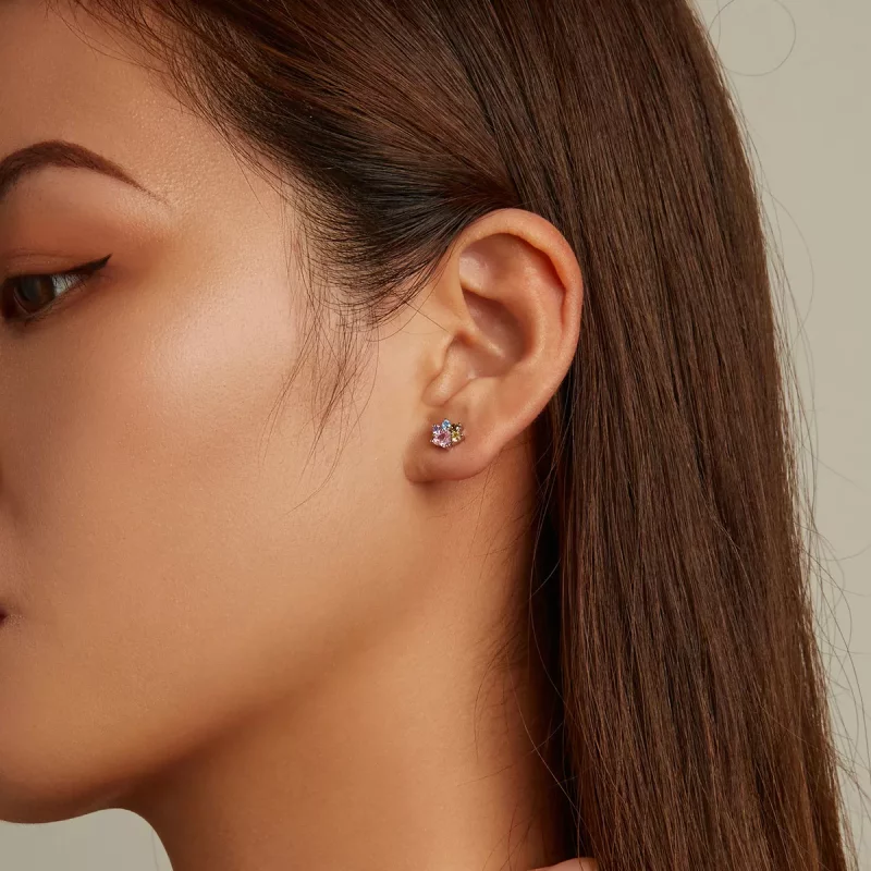 (imagen para) Estos aretes de garra lindos estilo Pandora con circonitas coloridas - SCE1334 - Ver 5