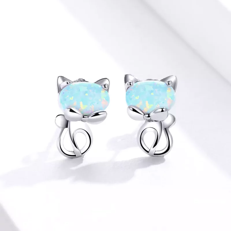 (imagen para) Estos aretes de pasador de gato lindos con estilo Pandora y ópalo - SCE828 - Ver 2