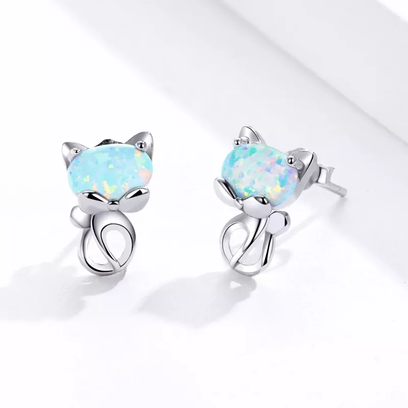 (imagen para) Estos aretes de pasador de gato lindos con estilo Pandora y ópalo - SCE828 - Ver 3