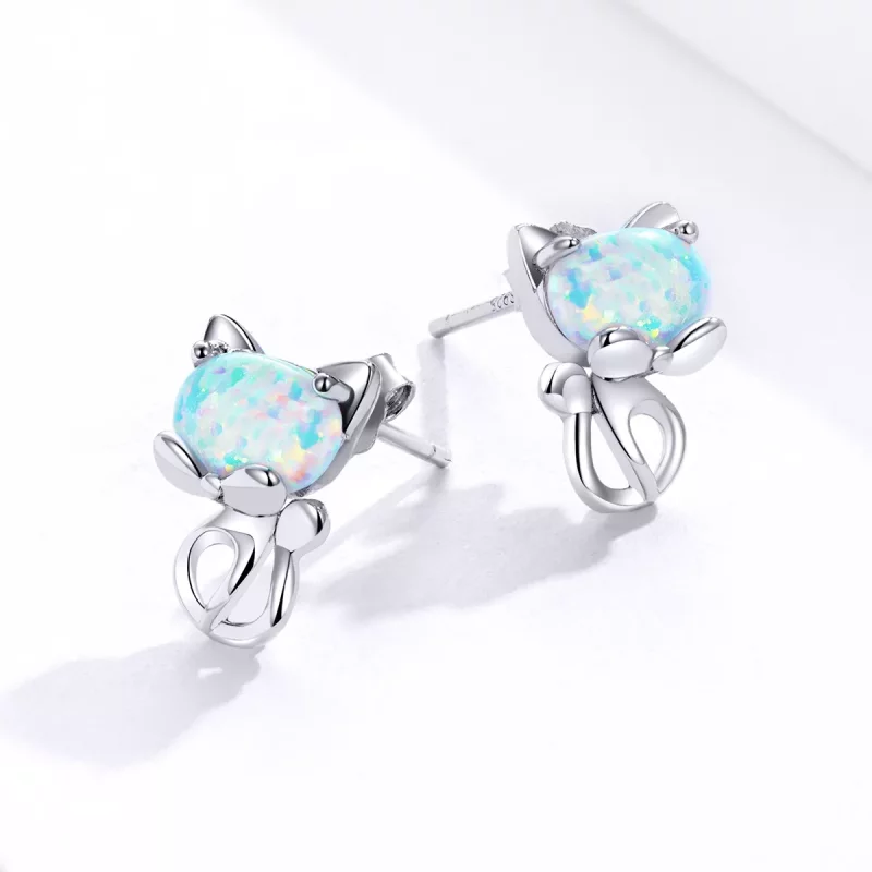 (imagen para) Estos aretes de pasador de gato lindos con estilo Pandora y ópalo - SCE828 - Ver 4