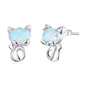 (imagen para) Estos aretes de pasador de gato lindos con estilo Pandora y ópalo - SCE828
