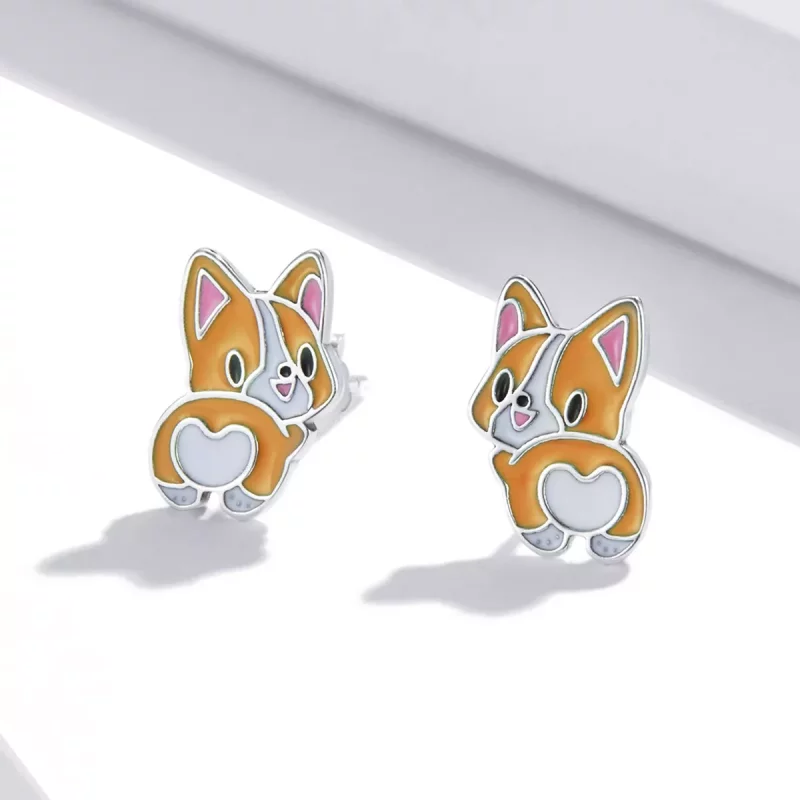 (imagen para) Estos aretes de perno estilo Pandora con un lindo diseño de Corgi - SCE1281 - Ver 2