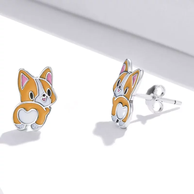 (imagen para) Estos aretes de perno estilo Pandora con un lindo diseño de Corgi - SCE1281 - Ver 3