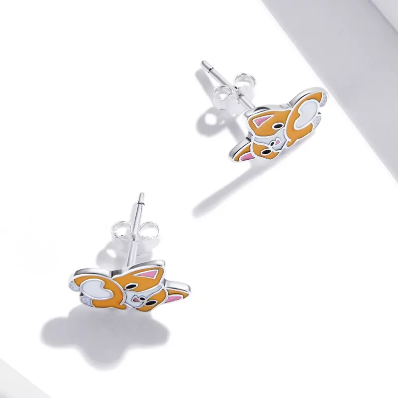 (imagen para) Estos aretes de perno estilo Pandora con un lindo diseño de Corgi - SCE1281 - Ver 4