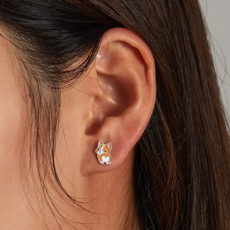 (imagen para) Estos aretes de perno estilo Pandora con un lindo diseño de Corgi - SCE1281 - Ver 6