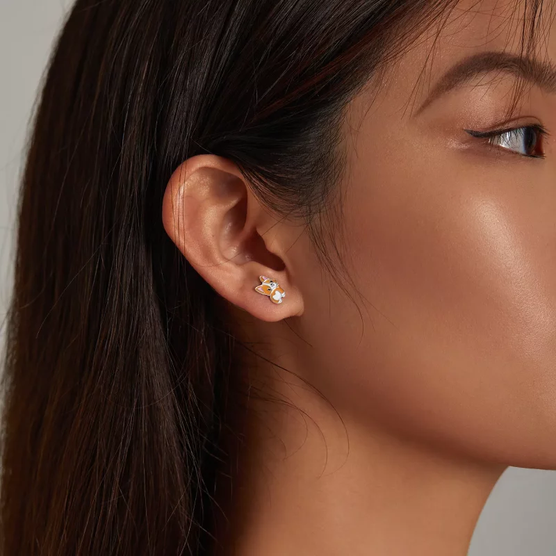 (imagen para) Estos aretes de perno estilo Pandora con un lindo diseño de Corgi - SCE1281 - Ver 7
