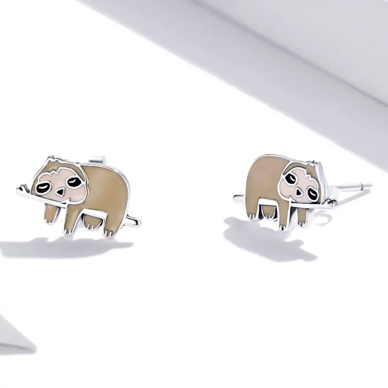(imagen para) Estos aretes de tuerca estilo Pandora con lindos perezosos - SCE1280 - Ver 3