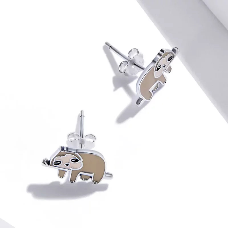 (imagen para) Estos aretes de tuerca estilo Pandora con lindos perezosos - SCE1280 - Ver 4
