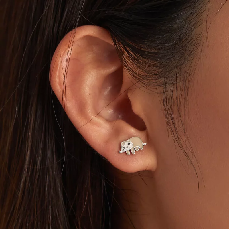 (imagen para) Estos aretes de tuerca estilo Pandora con lindos perezosos - SCE1280 - Ver 7