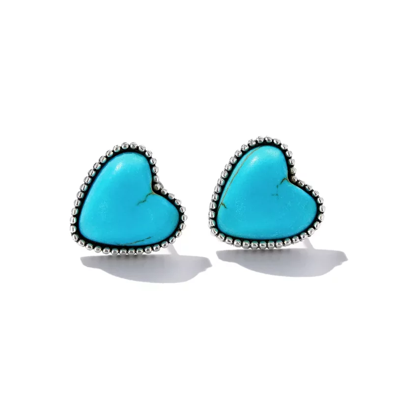 (imagen para) Estos aretes de tuerca estilo Pandora Love Turquoise - BSE591 - Ver 2