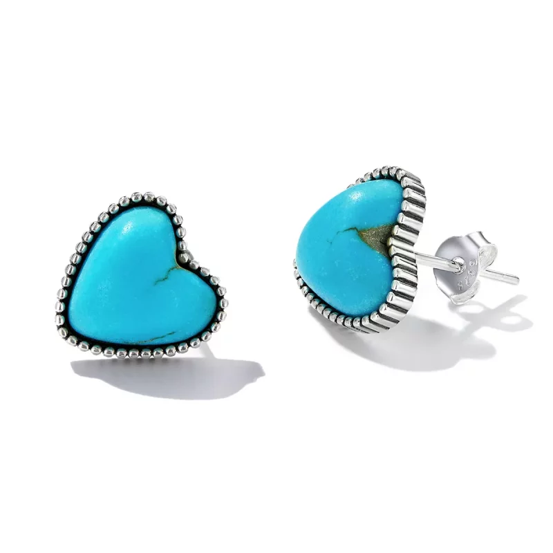 (imagen para) Estos aretes de tuerca estilo Pandora Love Turquoise - BSE591 - Ver 3