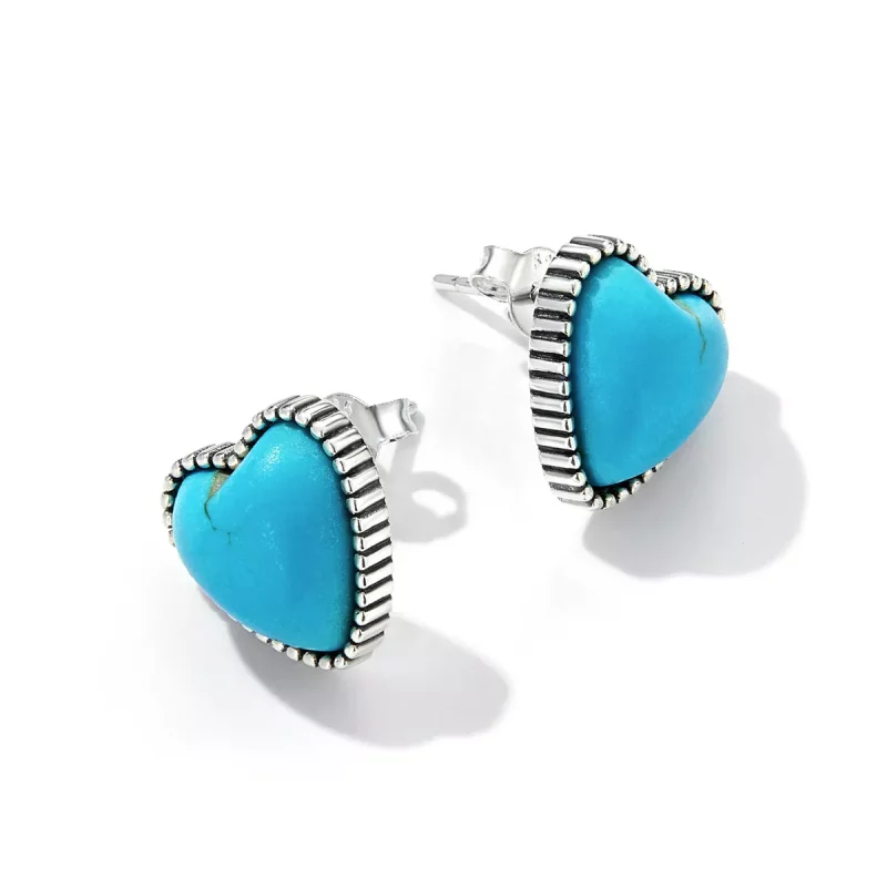 (imagen para) Estos aretes de tuerca estilo Pandora Love Turquoise - BSE591 - Ver 4