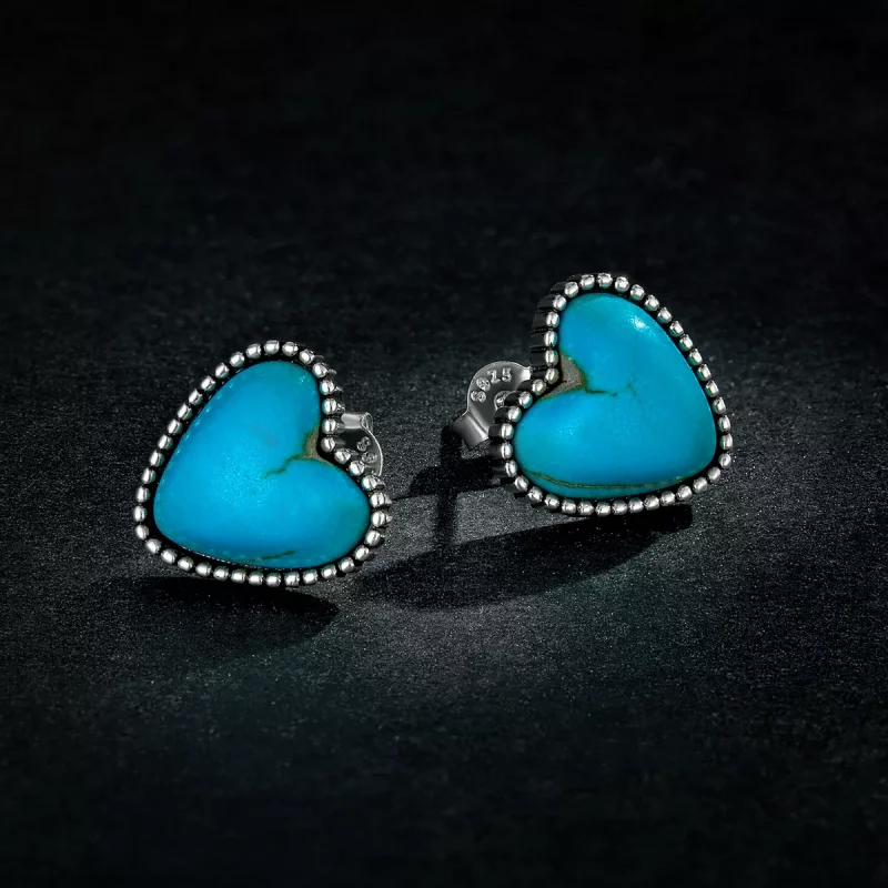 (imagen para) Estos aretes de tuerca estilo Pandora Love Turquoise - BSE591 - Ver 5