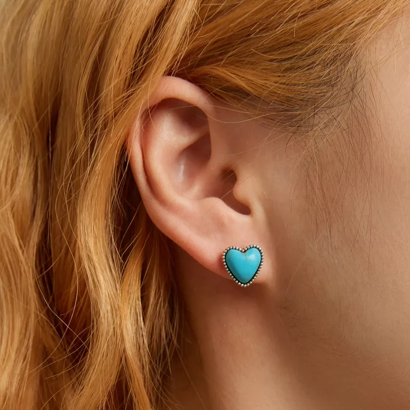 (imagen para) Estos aretes de tuerca estilo Pandora Love Turquoise - BSE591 - Ver 6
