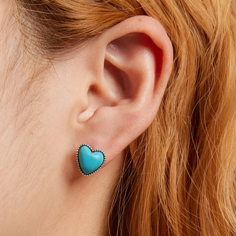 (imagen para) Estos aretes de tuerca estilo Pandora Love Turquoise - BSE591 - Ver 7